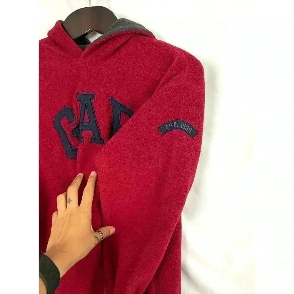 VTG GAP Pullover Hooded Fleece Sweatshirt Kids Youth LARGE (10) Red‎ Y2K - Picture 4 of 10